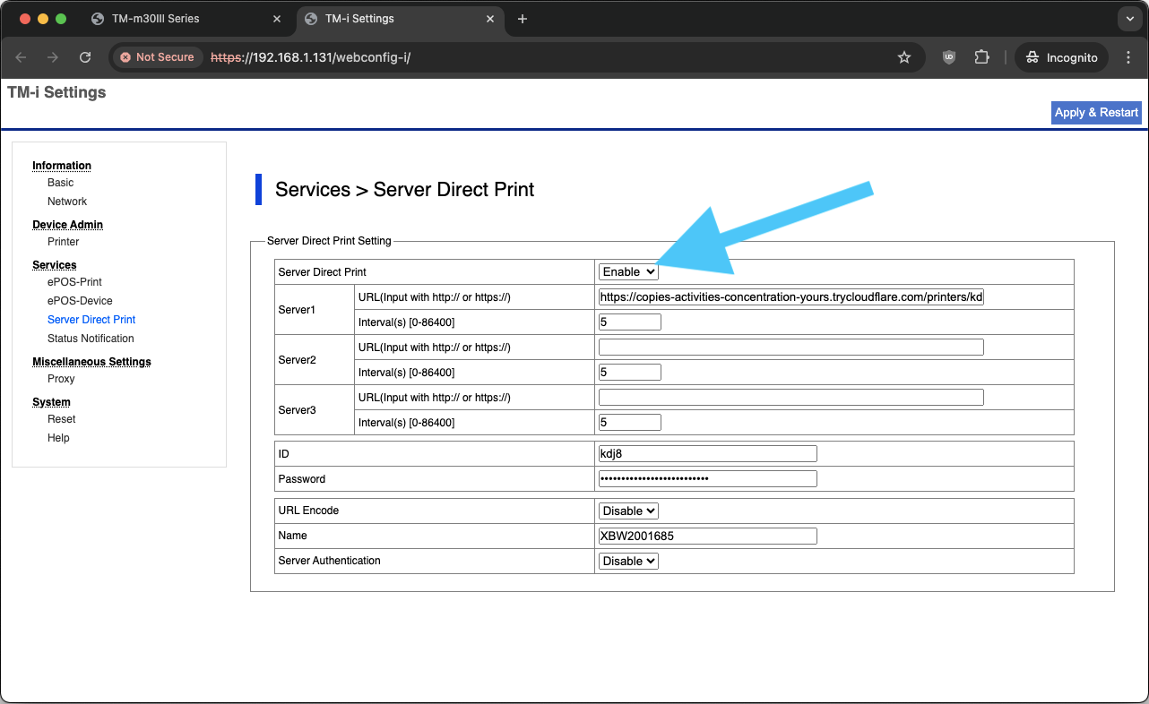 Enable Server Direct Print