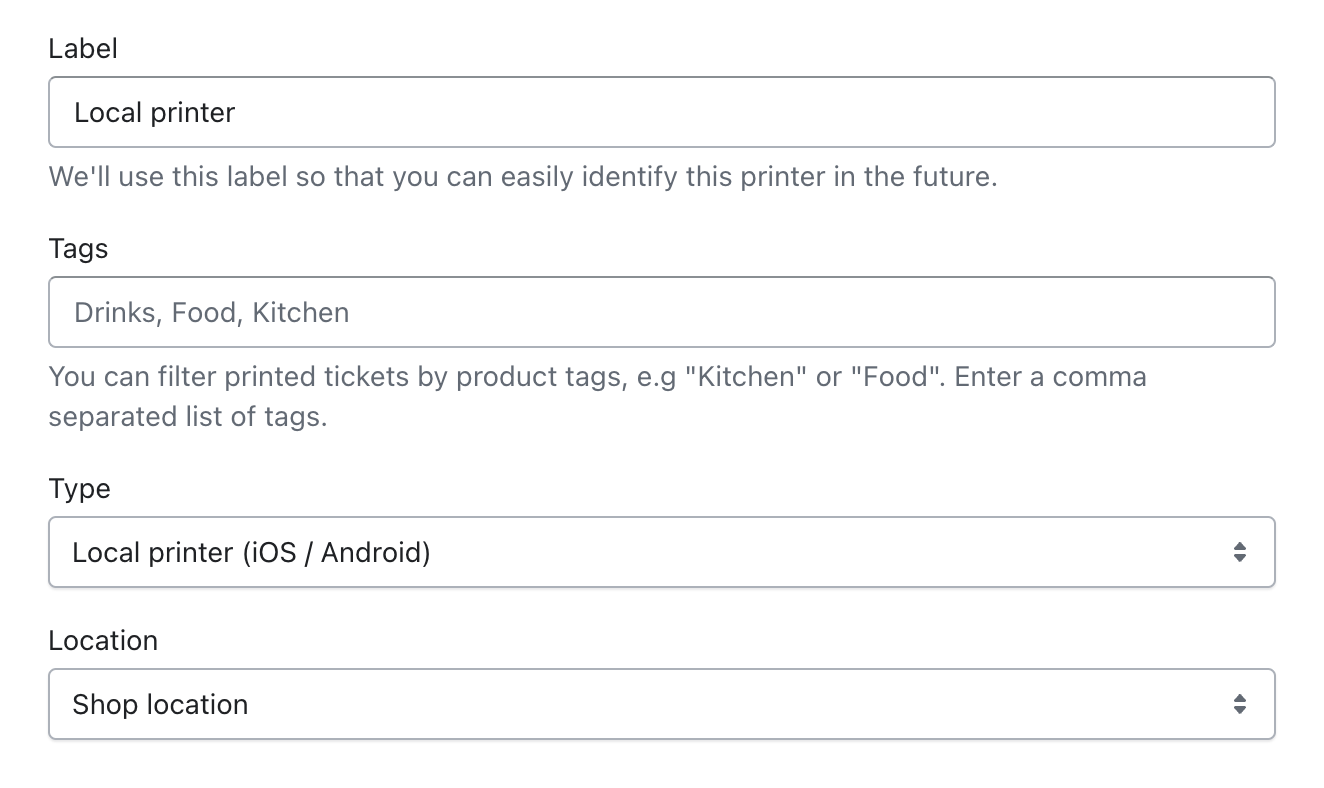 Select printer type