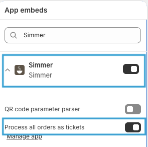 Enable the Simmer app theme block