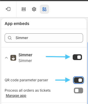 Enable the Simmer app theme block